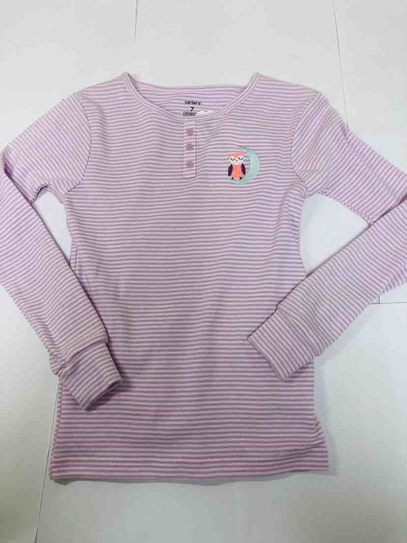 Carter's Girls' 100% Cotton Long Sleeve Henley Shirt, Pink Stripe, 7 - Picture 3 of 3